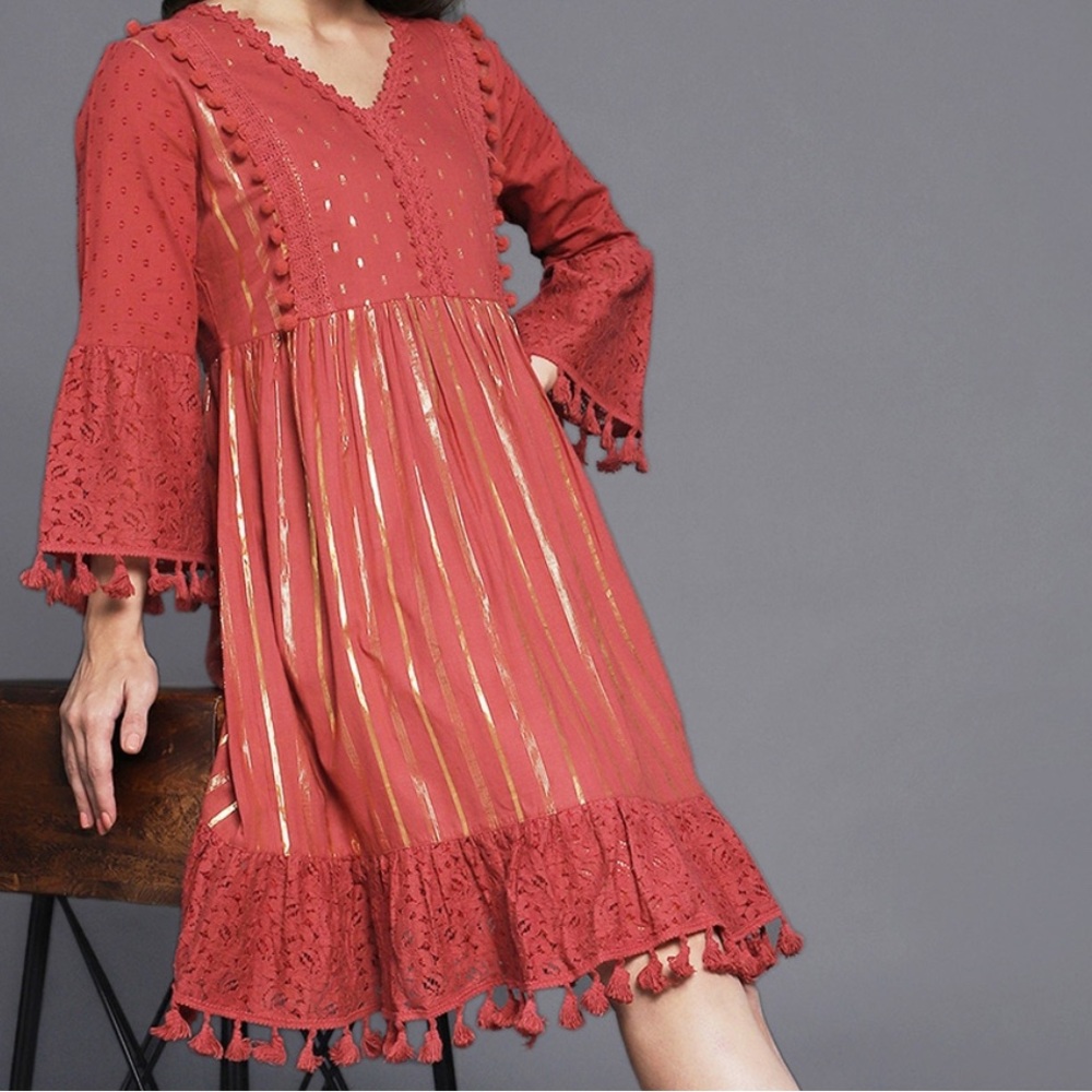 Elegant Maroon Lace Dress
